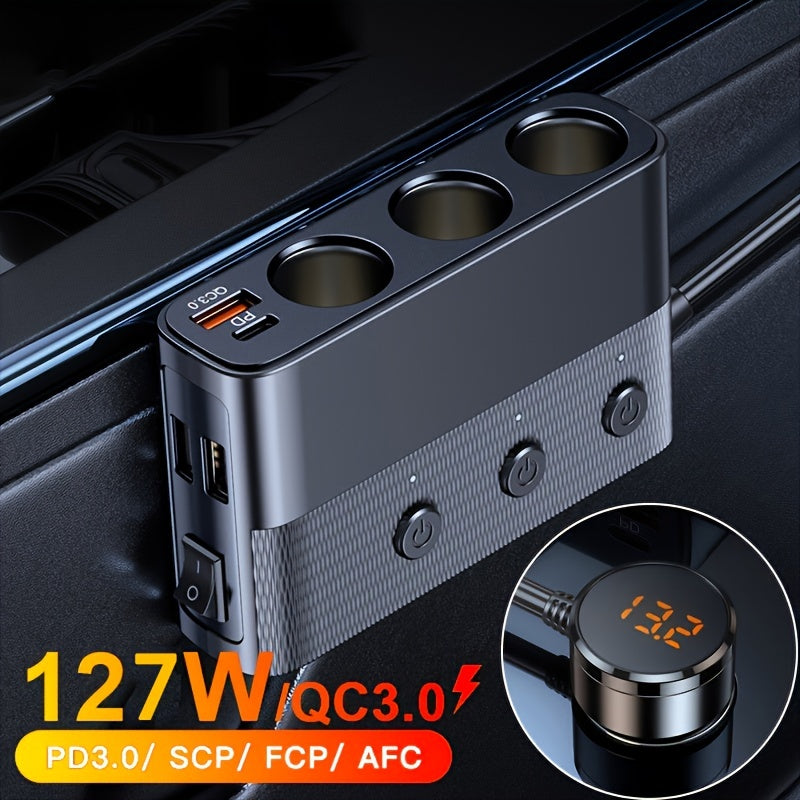 Car Cigarette Lighter Splitter, 3 Socket Car Charger with PD/QC 3.0 Charging Ports