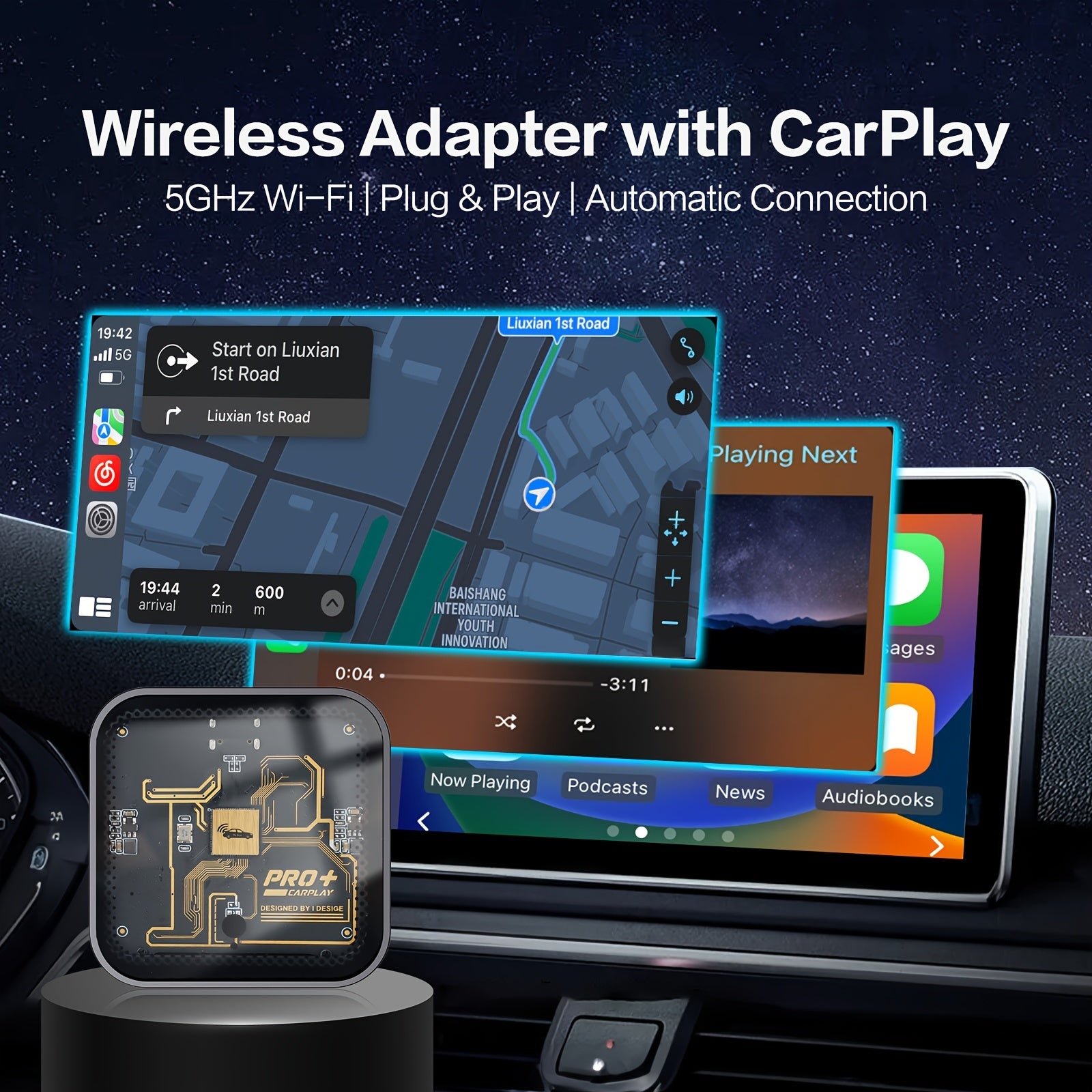 Wireless CarPlay Adapter -5.8GHz WiFi, Low Latency, Plug & Play for All Original