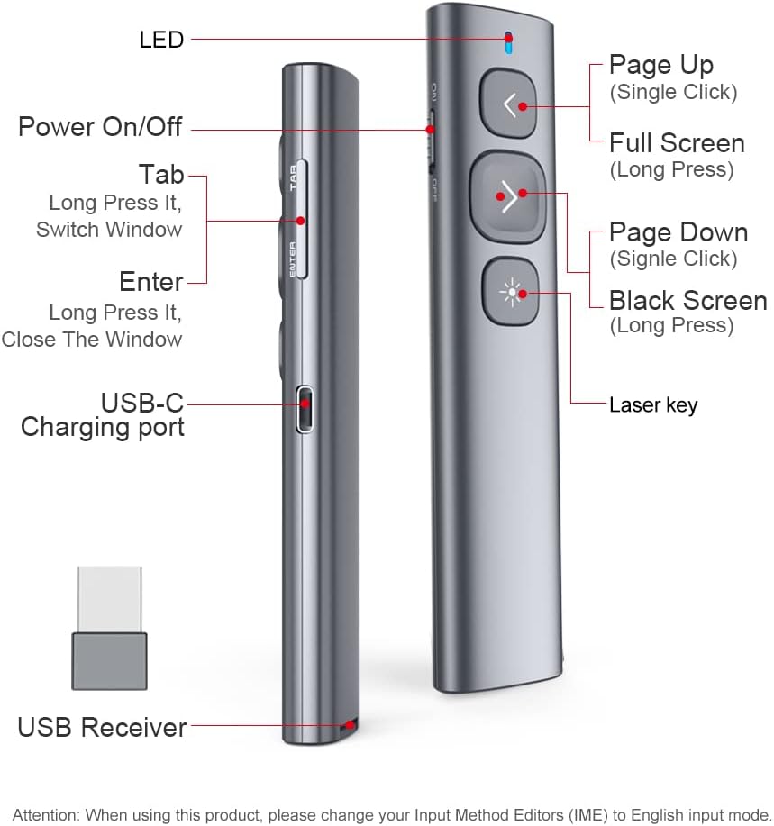 Laser Pointer Presentation Remote, With 2IN1 32G USB receiver