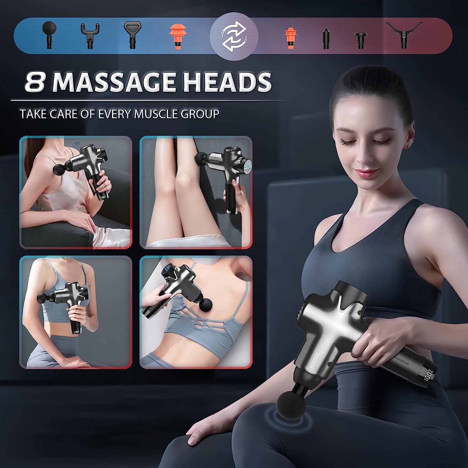 Massage Gun Deep Tissue , 4800mAh With 8 Replaceable Massage Heads