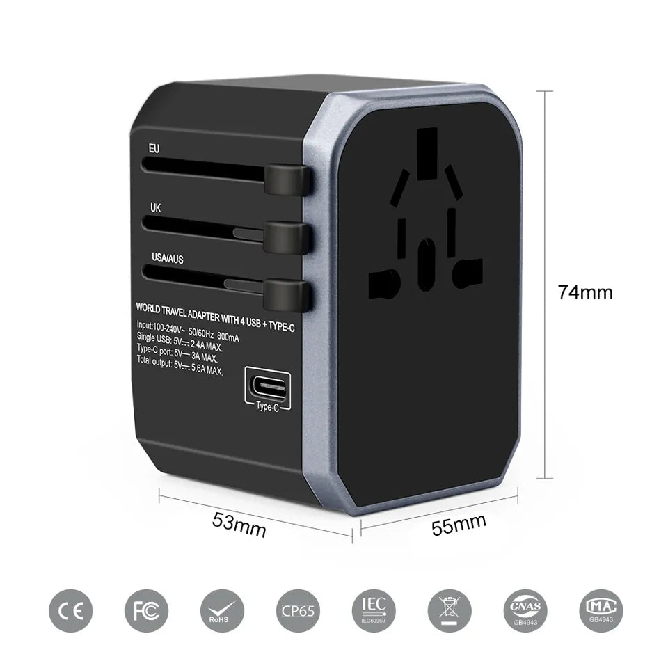 Worldwide Travel Adaptor 4USB Quick Charger