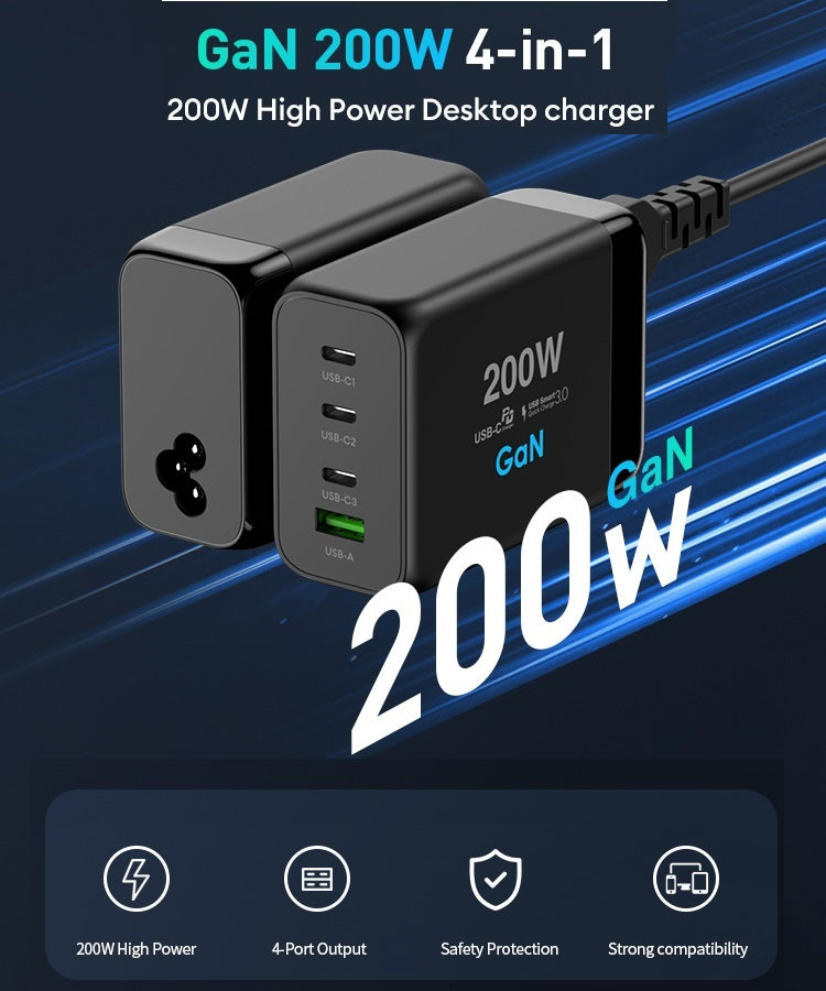 200W USB C 4-Port Desktop Charger Station