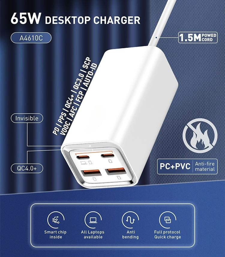 65W 4-Port Desktop USB Charger