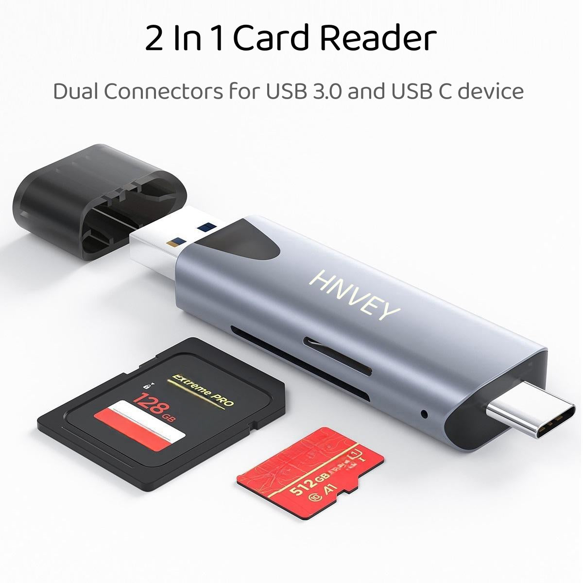 2-in-1 Micro SD/TF USB 3.0  Memory Card Reader With 2 Pack 32 GB TF Card