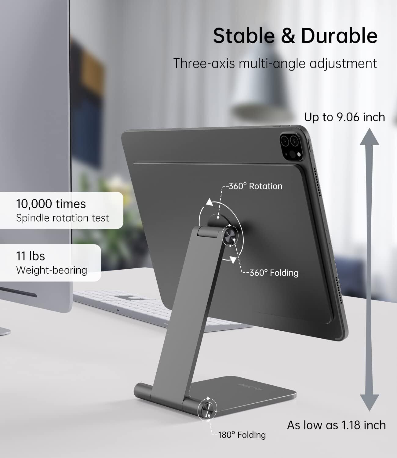 Foldable Magnetic Stand for iPad Pro Portable 360° Adjustable DesktopStand 12.9"